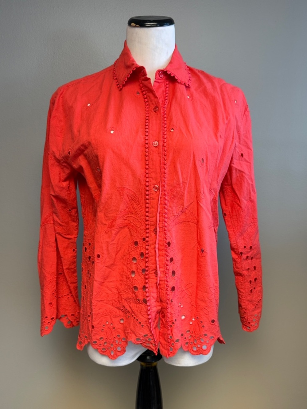 Cynthia Rowley Red Eyelet Button Down Shirt Cotton XS